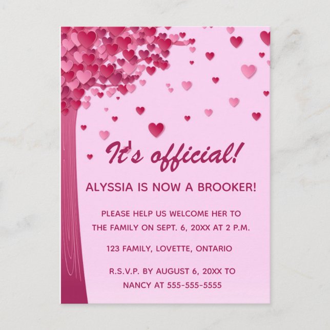 Editable Heart Tree Adoption Celebration Invitation Postcard (Front)