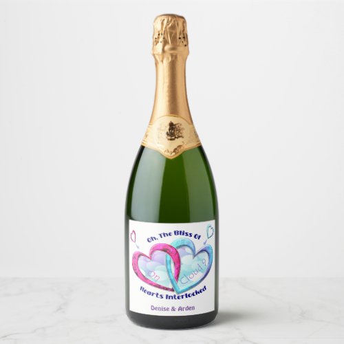 Editable Hearts Interlocked in Bliss Sparkling Wine Label