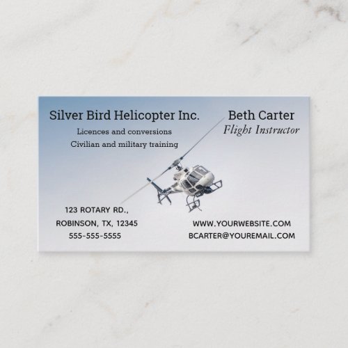 Editable Helicopter Pilot Flight Training  Business Card