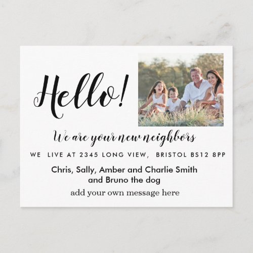 Editable Hello Neighbor  New Address intro Announcement Postcard