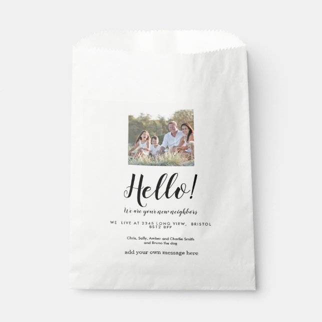 Editable Hello Neighbor,  New Address, intro Favor Bag (Front)