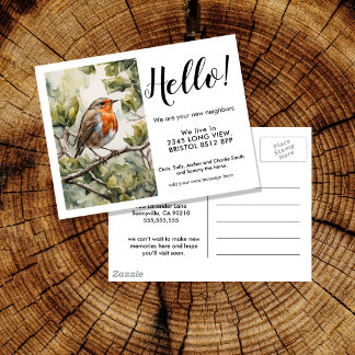 Editable Hello Neighbor,  New Address, Robin Announcement Postcard