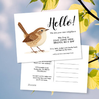 Editable Hello Neighbor New Address Wren Announcem Announcement Postcard