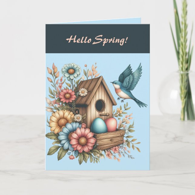 Editable Hello Spring Happy Easter Card (Front)