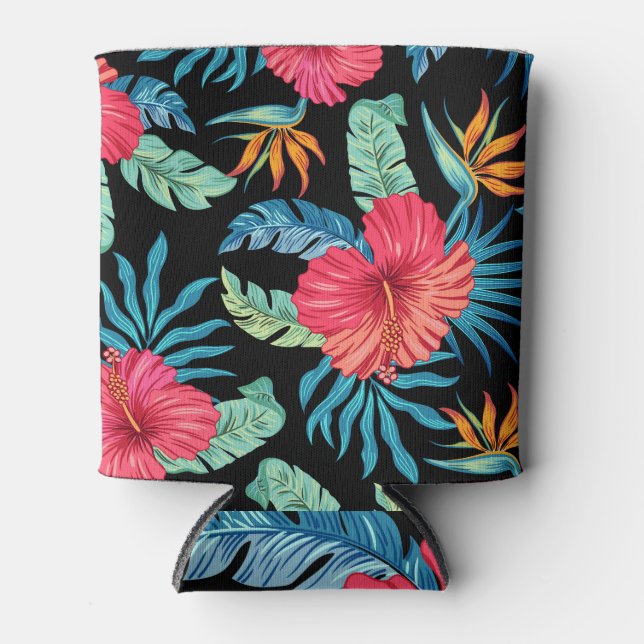 Editable hibiscus, vintage floral pattern can cooler (Front)