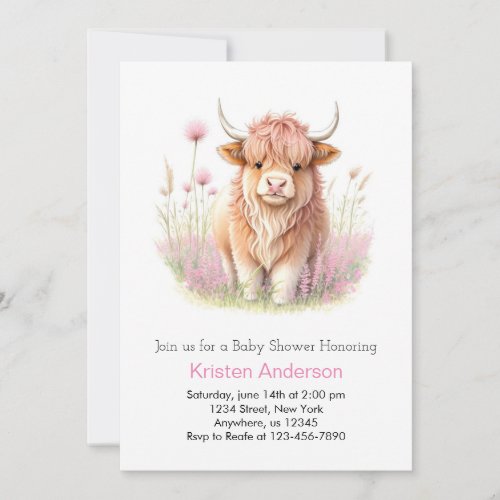 Editable Highland Cow Girl Baby Shower Invitation