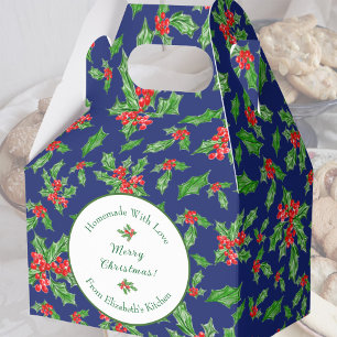 Editable Holiday Baking Gift Blue Merry Christmas Favor Boxes