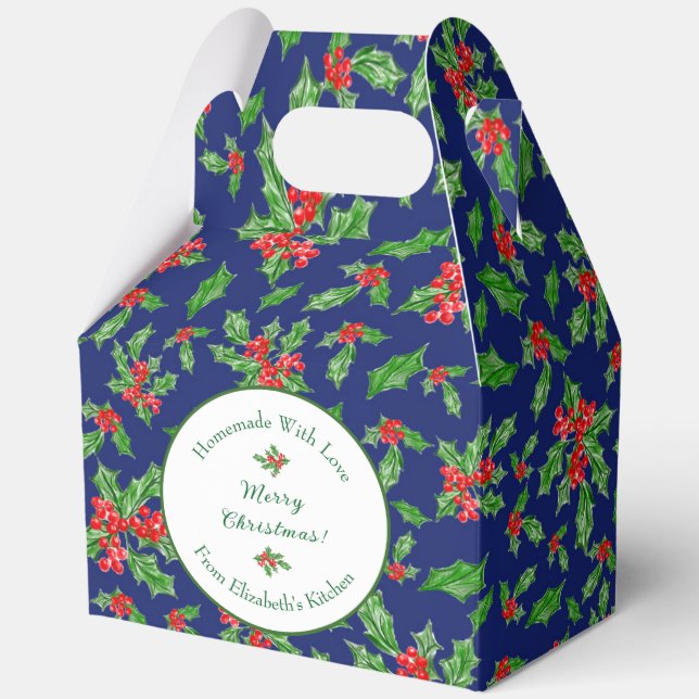 Editable Holiday Baking Gift Blue Merry Christmas Favor Boxes (Front)