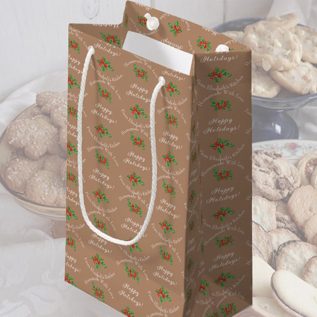 Editable Holiday Baking Gift Brown Happy Holidays Small Gift Bag (Creator Uploaded)
