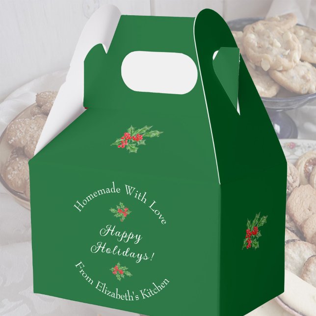Editable Holiday Baking Gift Green Happy Holidays Favor Boxes (Creator Uploaded)