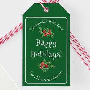 Editable Holiday Baking Gift Green Happy Holidays Tags