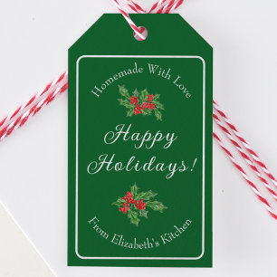 Editable Holiday Baking Gift Green Happy Holidays Tags
