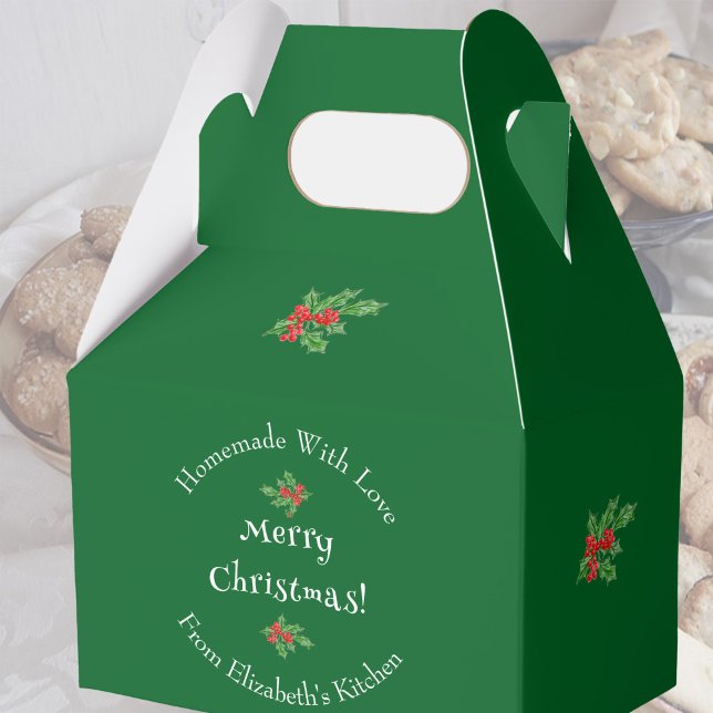 Editable Holiday Baking Gift Green Merry Christmas Favor Boxes (Creator Uploaded)