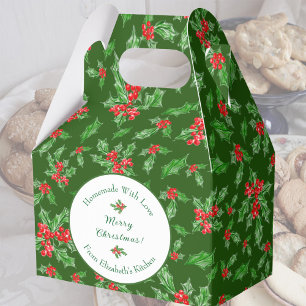 Editable Holiday Baking Gift Green Merry Christmas Favor Boxes