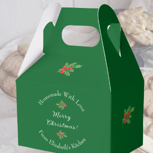 Editable Holiday Baking Gift Green Merry Christmas Favor Boxes