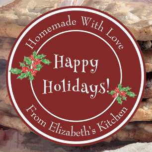 Editable Holiday Baking Gift Red Happy Holidays Classic Round Sticker