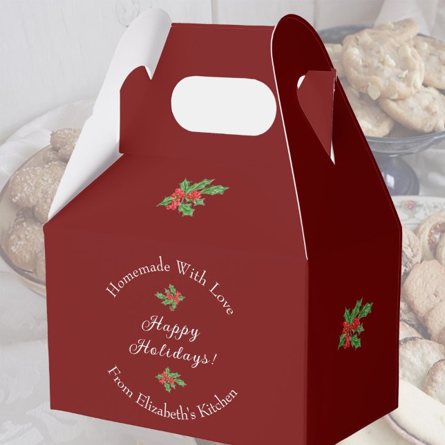 Editable Holiday Baking Gift Red Happy Holidays Favor Boxes (Creator Uploaded)