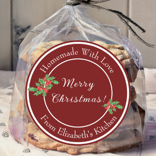 Editable Holiday Baking Gift Red Merry Christmas Classic Round Sticker