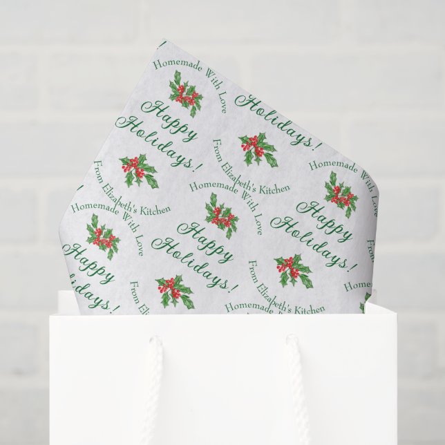 Editable Holiday Baking Gift White Happy Holidays Tissue Paper (Gift Bag)
