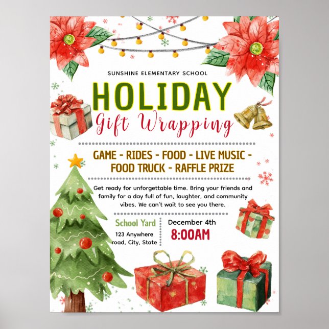 Editable holiday gift wrap fundraiser flyer poster (Front)