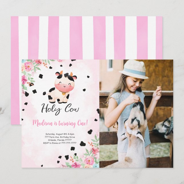 Editable Holy Cow Birthday Photo Invitation (Front/Back)