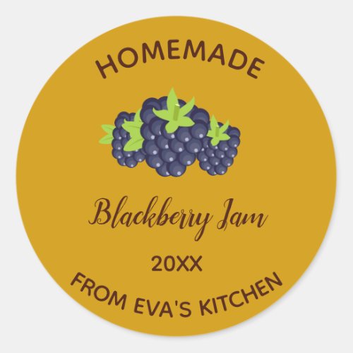 Editable Homemade Blackberry Jam Classic Round Sticker