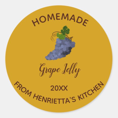 Editable Homemade Grape Jelly Classic Round Sticker