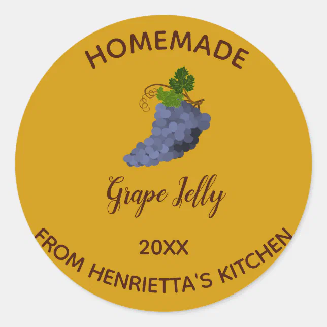 Editable Homemade Grape Jelly Classic Round Sticker | Zazzle