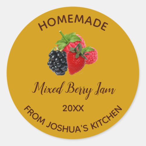 Editable Homemade Mixed Berry Jam Classic Round Sticker