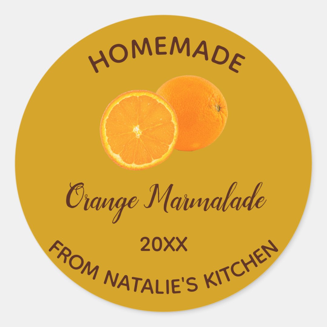 Editable Homemade Orange Marmalade Classic Round Sticker Zazzle