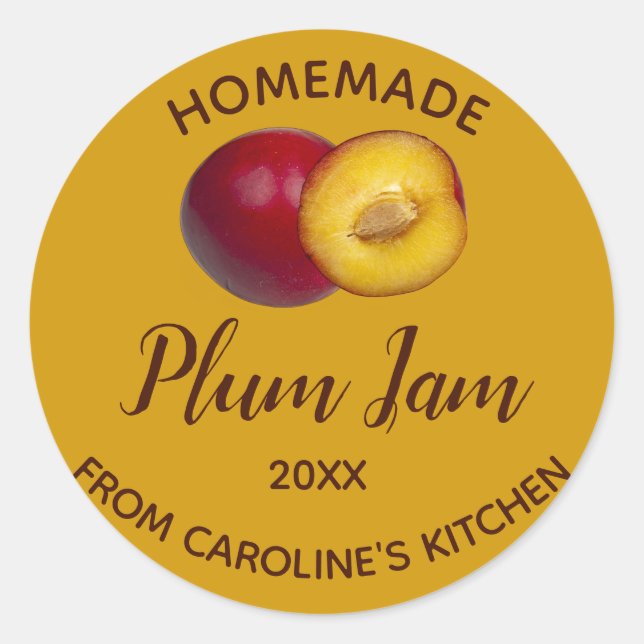 Editable Homemade Plum Jam Classic Round Sticker (Front)