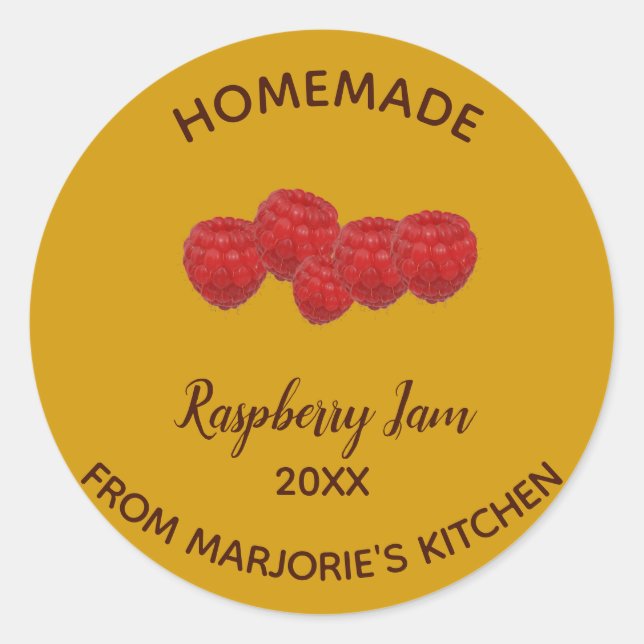 Editable Homemade Raspberry Jam Classic Round Sticker (Front)