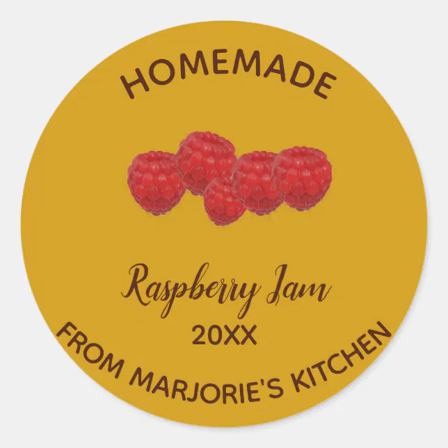 Editable Homemade Raspberry Jam Classic Round Sticker | Zazzle