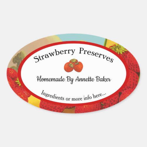 Editable Homemade Retro Strawberry Jam or Baking  Oval Sticker