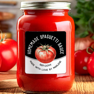 Editable homemade spaguetti sauce iwith red tomato square sticker