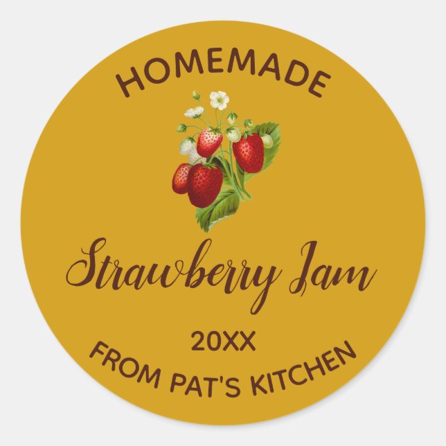 Editable Homemade Strawberry Jam Classic Round Sticker (Front)