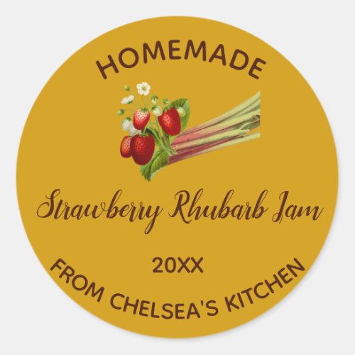 Editable Homemade Strawberry Rhubarb Jam Classic Round Sticker
