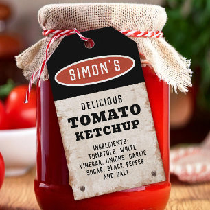 Editable homemade tomato ketchup with rusty sign gift tags