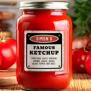 Editable homemade tomato ketchup with rusty sign square sticker