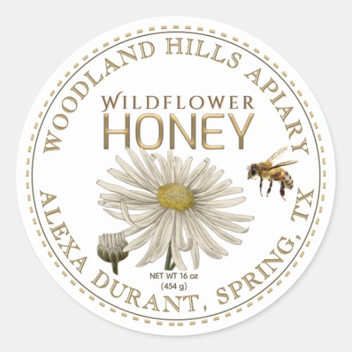 Editable Honey Jar Bee Wildflower Daisy Label