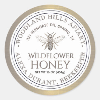 Editable Honey Jar Bee Wildflower Honey Gold Label