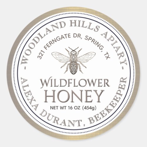 Editable Honey Jar Bee Wildflower Honey Gold Label
