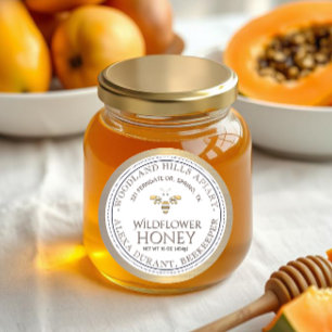 Editable Honey Jar Bee Wildflower Honey Gold Label