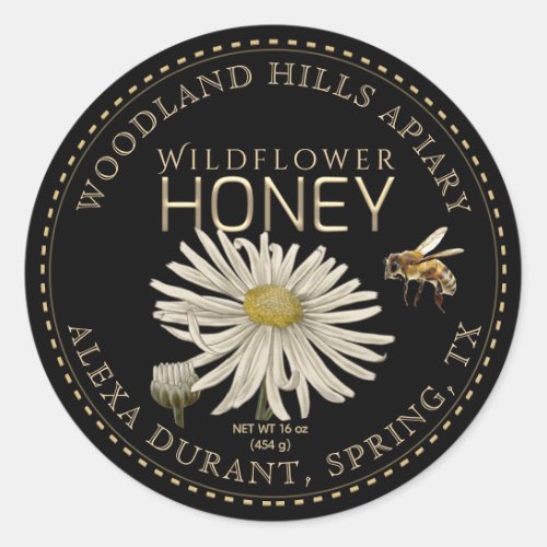 Editable Honey Jar Bee Wildflower Label Black