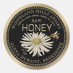Editable Honey Jar Bee Wildflower Label Black Gold