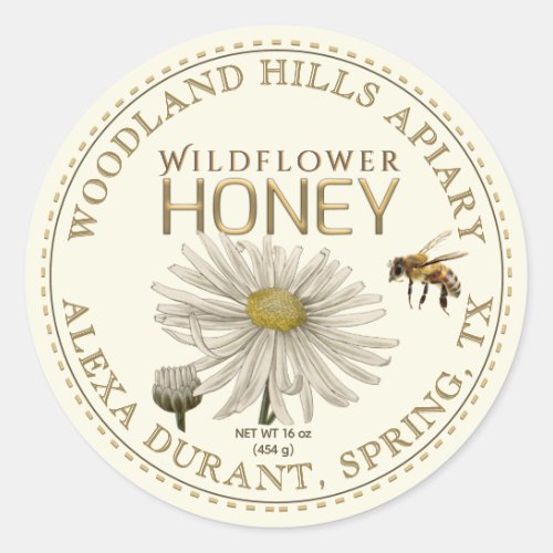 Editable Honey Jar Bee Wildflower Label Ivory