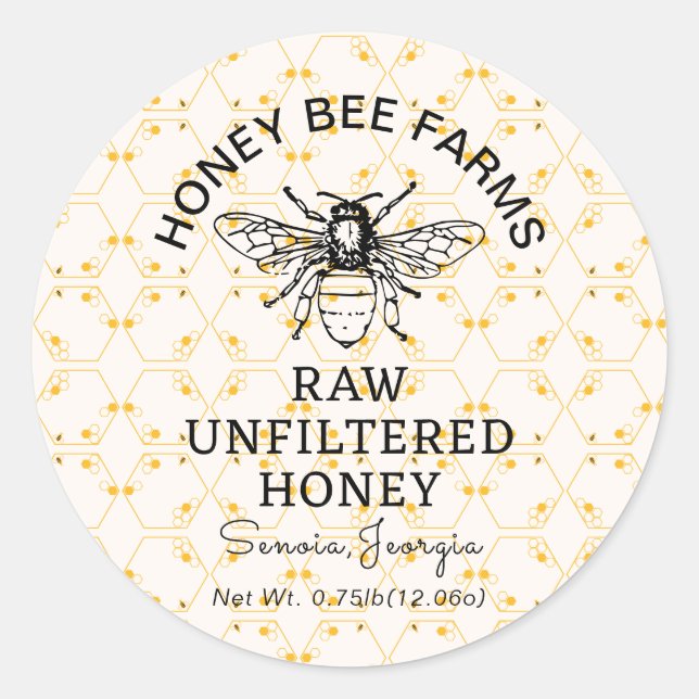 Editable Honey Jar Label,Bee Design,Add Your Name Classic Round Sticker (Front)