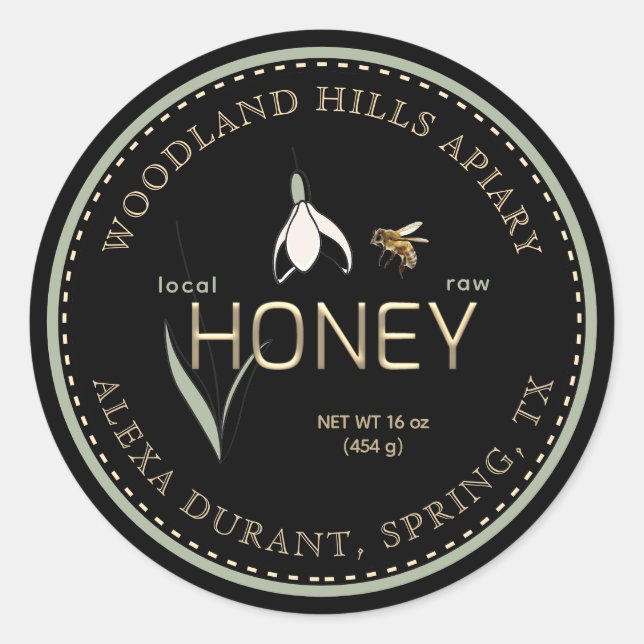 Editable Honey Label Spring Black Snowdrop Flower (Front)