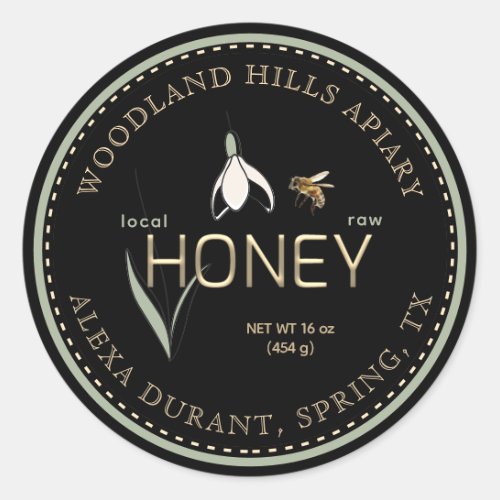 Editable Honey Label Spring Black Snowdrop Flower