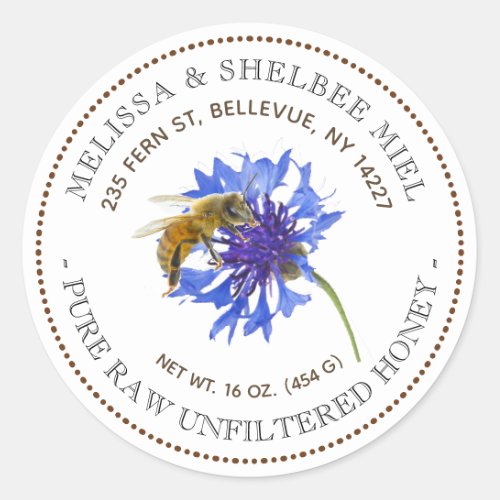 Editable Honey Product Blue Flower Bee Label
